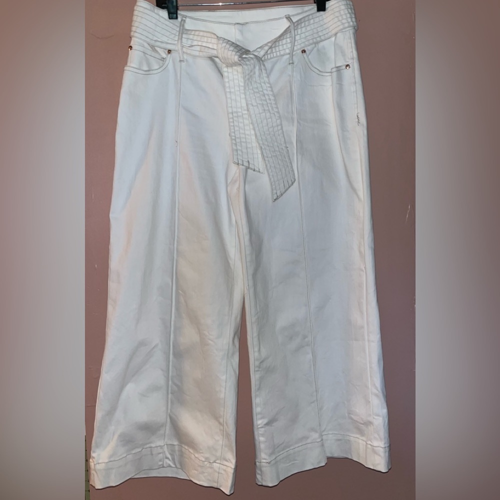 INC International Concepts White Wide Leg Cropped Pants